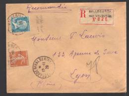 FRANCE 1929 Usages Courants Obl. S/Lettre Recommandée - Cartas & Documentos