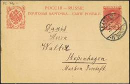 Polish Cancels On Russian Int. Postcard Warsaw To Kopenhagen 1914 - Briefe U. Dokumente