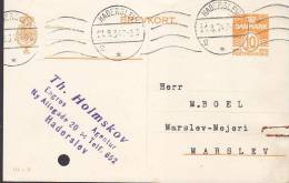 ## Denmark Postal Stationery Ganzsache Entier TH. HOLMSKOV Engros 10 Ø Brevkort HADERSLEV 1934 To MARSLEV (2 Scans) - Postal Stationery