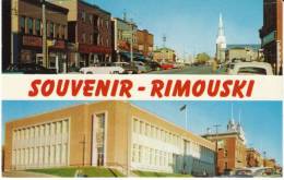 Rimouski Quebec Canada,  Rexall Drug Store Rue St-Germain Federal Building, Street Scene Autos C1950s Vintage Postcard - Rimouski