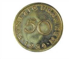 Sarre - 50 Francs - 1954 - Cup.Alu - TB+ - Andere & Zonder Classificatie