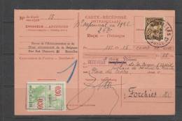 COB 341 Sur Carte-récépissé De 1933 De Bruxelles Vers Forchies - Covers & Documents