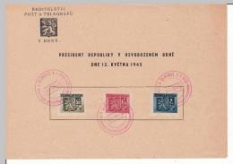 CZECHOSLOVAKIA - Prasident Republiky V Osvobozenem Brne (Brno), Year 1945, Commemorative Seal - Storia Postale