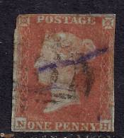 GB 1841 QV 1d PENNY RED  IMPERF BLUED PAPER ( N & H ) USED STAMP WMK 2.( F645 ) - Oblitérés