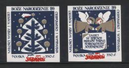 POLAND SOLIDARNOSC CHRISTMAS 1989 DARK BLUE SET OF 2 MATT PAPER (SOLID 0610A/0303) - Vignettes Solidarnosc