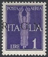 1944 RSI GNR BRESCIA I TIRATURA POSTA AEREA 1 LIRA MH * VARIETà - RSI136 - Airmail