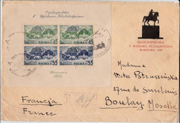 POLOGNE - 1938 - RARE BLOC YVERT N°5 (COTE=125 EUR.) Sur ENVELOPPE RECOMMANDEE Pour BOULAY (MOSELLE) - CONTROLE DEVISES - Lettres & Documents