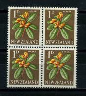 NEW  ZEALAND   1960    Karaka    1d  Orange  Green  Lake  And  Brown   Block  Of  4   MH - Nuevos