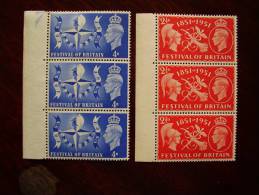 G.B. 1951  FESTIVAL OF BRITAIN Issue  2 1/2d & 4d MINT NEVER HINGED Strips Of THREE MARGINAL. - Unused Stamps