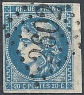 1870-71 FRANCIA USATO CERERE BORDEAUX 20 CENT AZZURRO SCURO III TIPO - FR629 - 1870 Emissione Di Bordeaux