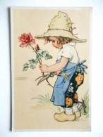 CPA ILLUSTRATEUR LUNGERS HAUSEN ENFANT JARDINIER AVEC SECATEUR ET ROSE FLEUR CHAPEAU - Hausen, Lungers