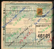 Colis Postaux Bulletin Expédition 7.20fr 3kg Timbre 2.40fr N° 46161 (cachet Gare SNCF OUEST RENNES) - Lettres & Documents