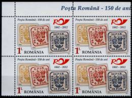 Romania/ Rumänien 2012, Romanian Post 150 Years Anniversary , Block Of 4 ,  MNH , Mi. 6651A - Ungebraucht