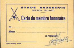 Carte De Membre Honoraire - Section Billard - Stade Auxerrois - 89 Auxerre Yonne Bourgogne - Billiards