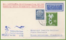 LUFTHANSA  HAMBURG - KÖLN - FRANKFURT - NIZZA 1959 (sur Carte Verso Nice) - Covers & Documents