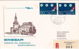 GENEVE  /  MOSCOU  - Cover _ Lettera - SWISSAIR - Eerste Vluchten