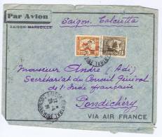 Indochine : Lettre Saigon -> Calcutta, Mixed Stamps, Airmail Cover 1936 - Lettres & Documents