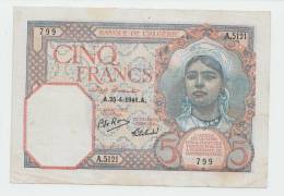 Algeria 5 Francs 1941 VF+ CRISP Banknote P 77b 77 B - Algeria