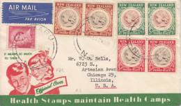 New Zealand FDC Scott #B46-B48 Set Of 3 Health Stamps In Pairs Child's Head Posted Airmail To USA Additional 8p Franking - FDC