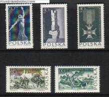 POLAND 1964 MONUMENTS TO STRUGGLE & MARTRDOM SET OF 5 NHM WW2 Virtuti Militari Battle Studzianki Tank Boat Soldiers - Ongebruikt