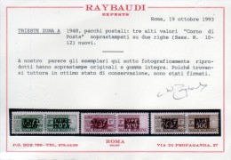 TRIESTE A 1947-48 PACCHI POSTALI SU DUE RIGHE GOMMA INTEGRA ** MNH CERT. RAYBAUDIALTA QUALITA' - Colis Postaux/concession