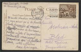 GREAT BRITAIN, EMPIRE EXHIBITION 1-1/2 D STAMP ON CORRECTLY FRANKED MACHING PICTURE POSTCARD, SLOGAN CANCEL 1924 TO YUGO - Lettres & Documents