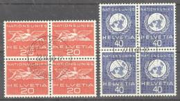 Schweiz Ämter UNO 1955 20+40Rp. Im Viererblock Zu#24,25 ET-Stempel - Dienstzegels