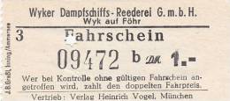 Wyk Auf Föhr, Wyker Dampfschiffs-Reederei, Fahrschein, Billett, Ticket, 1,00 DM, 1964, B - Europa