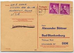 DDR P 65A Antwort-Postkarte PRIVATER ZUDRUCK #4  DV III-18-185 Turtle Creek USA 1961 - Cartoline Private - Usati