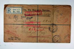 UK:   Registered Cover OHS  1915, Unable To Trace 2x, Nice Cancels - Briefe U. Dokumente