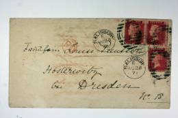 UK: Cover 1871, Salisbury To Dresden Germany Strip Of 2 + 1 - Briefe U. Dokumente