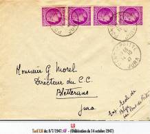 CERES DE MAZELIN - Affranchis. Avec 4x 1,50F Lilas D'une LSI (tarif Du 8/07/1947) - 1945-47 Cérès De Mazelin
