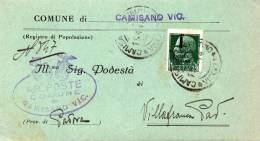 1944 LETTERA CON ANNULLO CAMISANO VICENTINO VICENZA - Marcofilie