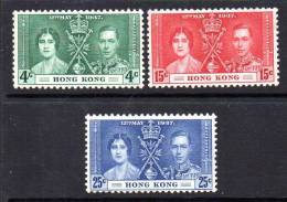 Hong Kong GVI 1937 Coronation Set Of 3, Lightly Hinged Mint - Ongebruikt