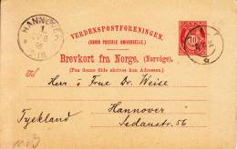 Norway Pre-printed Postal Card 10o Posthorn, Carmine Postmarked 1895 - Postwaardestukken