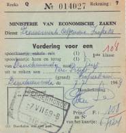 DENDERMONDE N°7 Op "Vordering Voor Een Spoorkaartje / Bulletin De Réquisition Pour Un Billet De Chemin De Fer" - Other & Unclassified