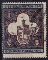 San Marino 1894 - Palazzo Del Governo 25 C. - Varietà Dentellatura Spostata - Oblitérés