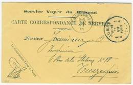 Carte Corresp.   Service Voyer Du Hainait  Jumet 1913 Vers Trazegnies 1913 - Brieven En Documenten