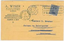15 Ct K.Albert  Liege 28.IX.1923 DOVER-OSTEND....vers FROIDMONT-LEZ-TOURNAI 29.IX.1923 - Covers & Documents