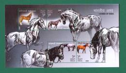 INDIA 2009 - INDIAN HORSES - MINIATURE MNH ** - KATHIAWARI , MARWARI , ZANSKARI , MANIPURI HORSE CHEVAUX - AS SCAN - Blocs-feuillets