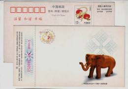 Bamboo Knitting Handcraft,Elephant,Lucky Mascot,China 1996 New Year Greeting Pre-stamped Card - Elefanten