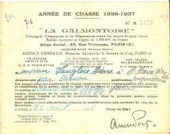 Carte D´assurance De Chasse/La Galmontoise/Saint Pierre D´Autils/Eure/ 1936- 37     VP513 - Supplies And Equipment