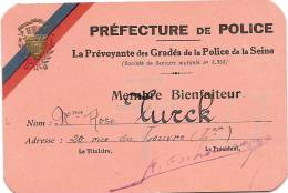 Carte De Membre Bienfaiteur/Préfecture De Police/ La Prévoyante Des Gradés De La Police De La Seine/1947  VP518 - Material Y Accesorios