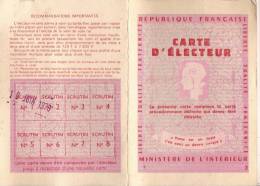 Carte D'Electeur/Ministére De L'Intérieur/Paris 1er Arrondissement/ 1979  VP526 - Material Y Accesorios