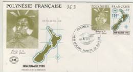 FDC  POLYNÉSIE  1990 TAHITI  # NOUVELLE ZELANDE # HOMME VISAGE #  # ILE - FDC