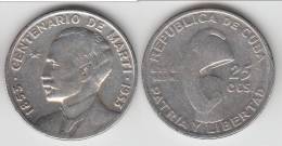 **** CUBA - 25 CENTAVOS 1953 BIRTH OF JOSE MARTI - ARGENT - SILVER **** EN ACHAT IMMEDIAT !!! - Cuba