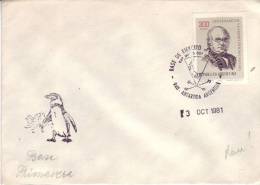 Pingouin Sur Lettre De Base De Ejercito (armée) Primavera, Antartida (Antarctique) Du 3/10/1981 Avec Timbre Rowland Hill - Covers & Documents