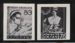 POLAND 1953 HEALTH SET OF 2 BLACK PRINTS NHM - Anti TB Tuberculosis Nurses Birth Children New Born Medicine Disease - Unused Stamps