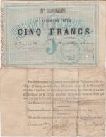 RARE **** 5 FRANCS 4 DECEMBRE 1870 - VILLENEUVE L'ARCHEVEQUE (YONNE) **** EN ACHAT IMMEDIAT !!! - ...-1889 Anciens Francs Circulés Au XIXème