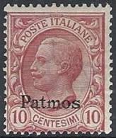 1912 EGEO PATMO EFFIGIE 10 CENT MH * - RR11203 - Egeo (Patmo)